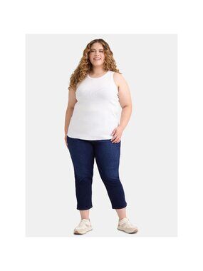 Terra & Sky Womens Plus Size High Neck Rib Tank Top Vivid White Size 2X